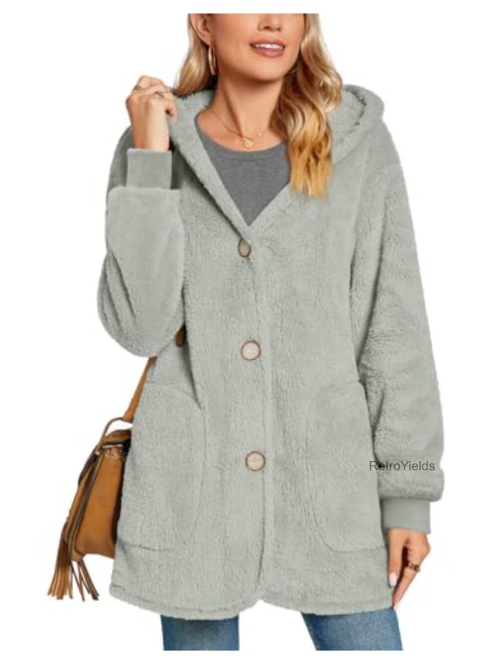 Women's Fuzzy Fleece Hooded Cardigan Coat with Pockets